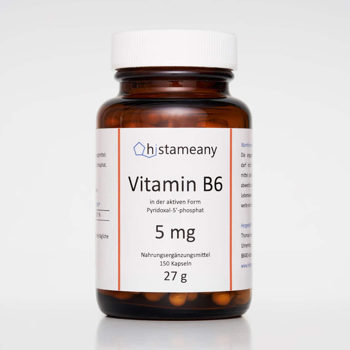 Vitamin B6 mit bioaktivem Pyridoxal5'Phosphat (P5P, 150 Kapseln