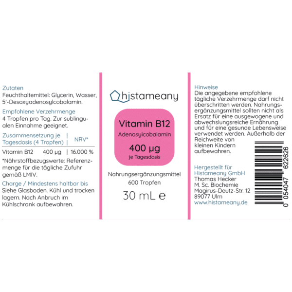 Etikett Vitamin B12 Tropfen Adenosylcobalamin