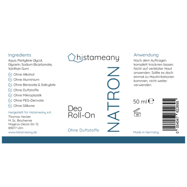 Etikett Deo Roll On Natron Histaminintoleranz Salicylatintoleranz Ohne Duftstoffe Ohne Benzoate Ohne Salicylate Ohne Parfum Sensitiv Hypoallergen