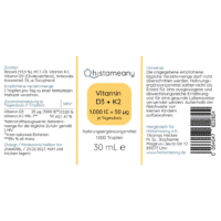 Etikett Vitamin D3+K2 Tropfen in Rapsöl Histameany Histaminintoleranz Salicylatintoleranz