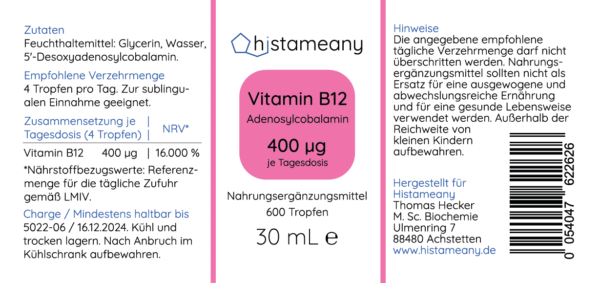 Histameany Vitamin B12 Tropfen Adenosylcobalamin Etikett