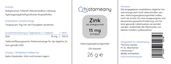 Histameany Etikett Zink