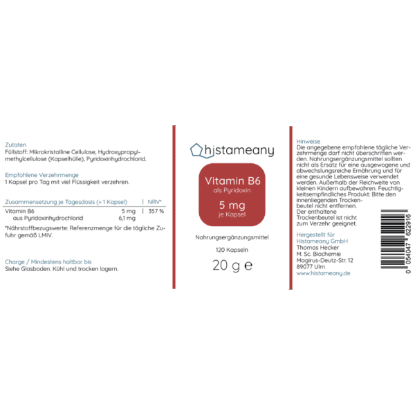Vitamin B6 Pyridoxin Etikett Produktseite Shop